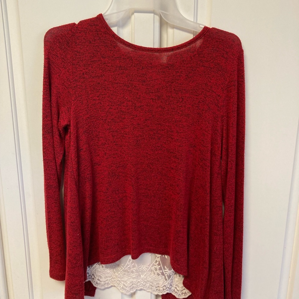 Red sweater with a lace back, size 14/16